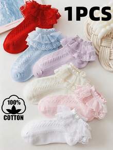 6 Pairs Girls Lace Trim Cotton Dance Socks For Party School Big Kids - Multicolor - View 11