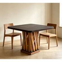 Mesa Equipal Cuadrada de Piel Color Café Oscuro con Base de Madera Entrelazada | Mesa Artesanal Mexicana de Diseño Tradicional | para Hogar, Comedor, Bar, Restaurante, Terraza y Playa - Negro - Ver 2