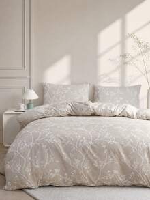 2/3pcs/Set Branch Leaf Floral Pattern Printing Bedding Duvet Cover Set Without Filler Breathable Super Soft All-Season Comforter Cover Sets (1pc*Duvet Cover + 1/2pcs*Pillowcase, No Pillow Core) - Khaki - View 1