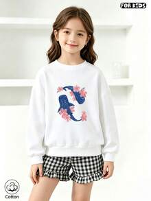 Kids' Cartoon Print Loose Crew Neck Sweatshirt, Breathable Casual Pullover, Suitable For Spring/Autumn Outdoor Daily Wear - White - View 11