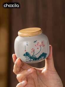 choxila 1pc Ceramic Tea Canister, Tea Container, Sealed Container, Traditional Chinese Style Household Storage Jar, Storage Jar, Porcelain Container, Tea Storage Canister - Tea Canister - View 2