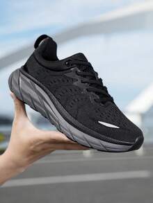 Men's Airy Mesh Running Shoes, Ultra-Light Shock-Absorbing Sneakers With Grip Sole, Perfect For Jogging, Gym & Street Style - Black - View 2