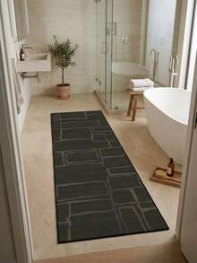 1PC Deep Olive Green Gray Brown Asymmetrical Geometric Line Frame Long Rug, Modern Wabi-Sabi Style Faux Cashmere Rectangular Abstract Distressed Misaligned Rectangle Line Washable Runner Mat, Suitable For Living Room, Hallway, Corridor, Bedside, Home Decor - Multicolor - View 2