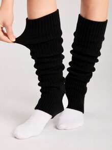 1/2 Pairs Women's Autumn/Winter Knitted Ankle Leg Warmers, Preppy Ballet Boot Cuffs For Dance, Y2K Outfits & Daily Wear - Black - View 3