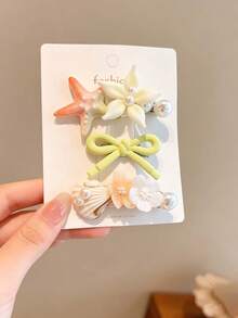 3pcs Women's Ocean Style Starfish & Shell Hair Clips, Pearl Flower Bow Side Clips, Beach Vacation Hair Accessories For Girls - Multicolor - View 9