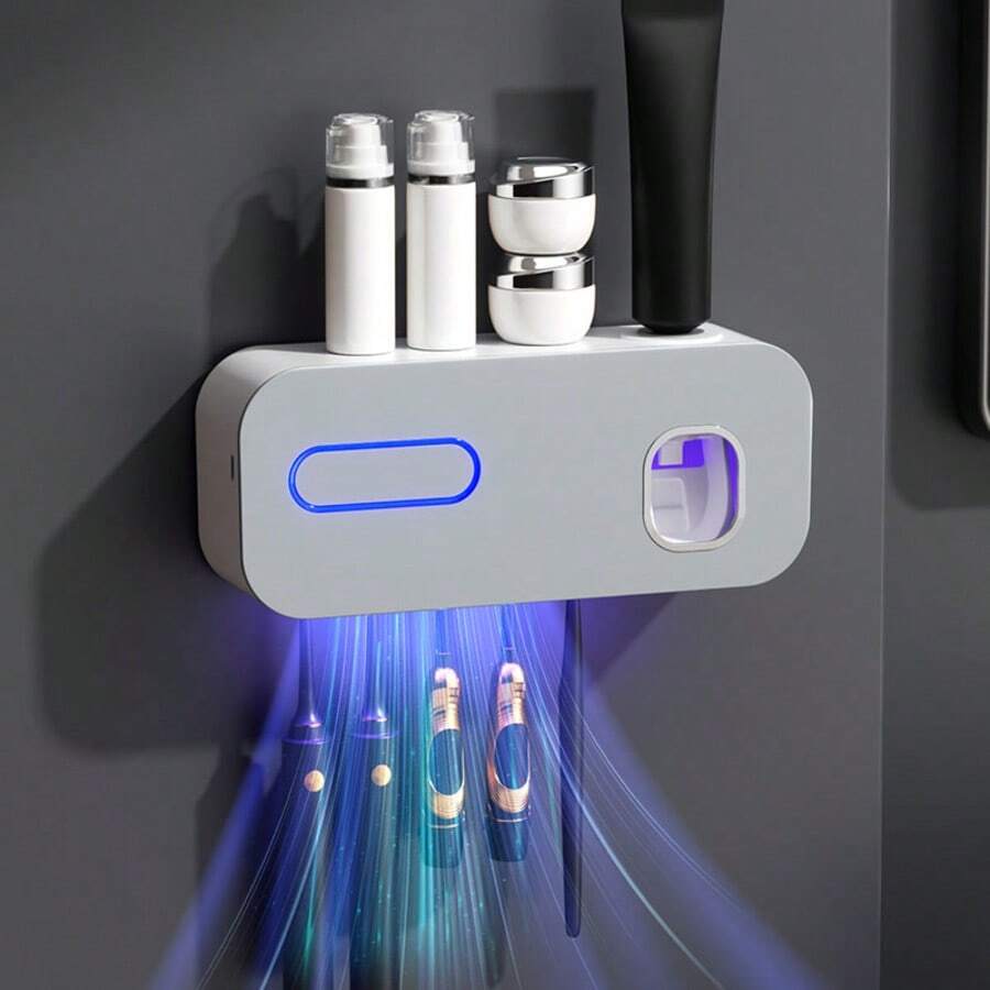 1pc Smart Toothbrush Sterilizer, Wall-Mounted Toothbrush Holder With Toothpaste Squeezer, Toothbrush Rack And Sterilizer, Toothbrush Storage Rack, Bathroom Accessories, Home Decor - Multicolor - View 1