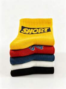 1/5 Pairs Letter Mid-Calf Socks, Unisex Retro Street Style Personalized Print Socks, Breathable Sports Casual Socks - Multicolor - View 4