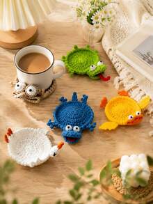 Handmade Crocheted Lizard Coaster, Cute Animal Coaster & Small Storage Organizer, Creative Cartoon Yarn Coaster, Movable Head And Tongue, Fun Coffee Cup Coaster, Suitable For Outdoor Camping, Finished Product - Multicolor - View 1