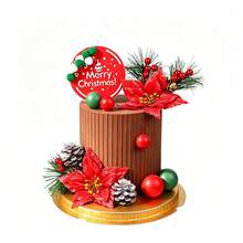 13 Buah Hiasan Kue Natal, Bunga Buatan Merah, Jarum Pinus, Buah Beri Merah & Tusuk Buah Pinus, Dekorasi Kue Tema Merah Natal, Set Hiasan Kue Cupcake untuk Pesta Liburan - MultiWarna - View 6