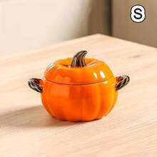 1pc Orange Pumpkin Shaped Ceramic Bowl With Lid, Double Twisted Handles, Heat-Resistant Stewing Bowl, Steamed Egg/Soup/Oatmeal Bowl, Home Kitchen Tableware - View 9