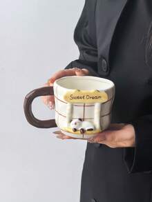 1pc Healing Sleep Cat Ceramic Mug, Large Capacity Handmade Artistic Coffee Cup, Highly Attractive Design & Embossed Cat, Hand-Painted Lines, Suitable For Coffee, Tea, Gift - Multicolor - View 13