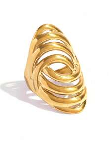 Uself 2pcs/1pc Geometric Spiral Stacked Chunky Stainless Steel Ring, Thick Statement Ring For Daily Wear And Party Jewelry, Charming Jewelry - Multicolor - View 6