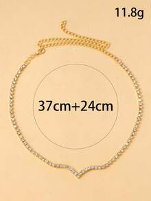 1pc Women's Elegant V-Shaped Rhinestone Tennis Necklace, Adjustable Collarbone Chain, Suitable For Glamorous Bridal, Evening Party, Ball, Formal Occasions - Rhinestones - View 5