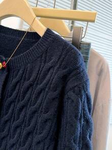 Plus Size Women's Elegant Colorful Button Knit Cardigan, French Casual Loose Comfortable Knit Jacket, Autumn/Winter Style, Suitable For Outings, Street, Dates, Vacations - Royal Blue - View 4