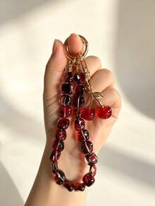 Cherry Car Keychain, Asymmetrical Square Twisted Bead Car Key Chain, Outdoor Anti-Loss Keychain, Small Gift For Others - A - View 2