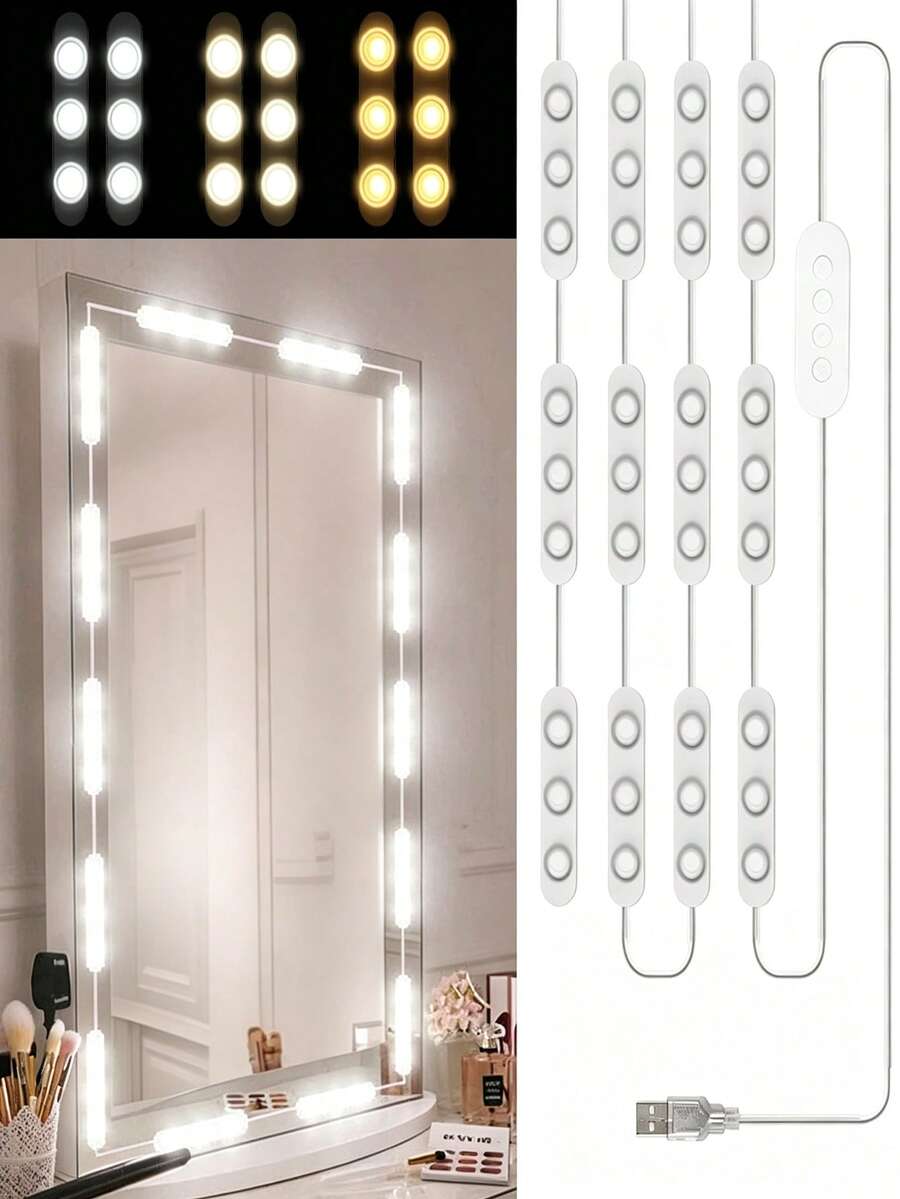 9.58 Inch Makeup Mirror LED Light Strip, USB 5V Dimmable 3-Color LED Vanity Light For Dressing Table And Bathroom - Bulb Style - View 1