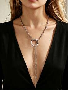 GEREIT 1 buah Kalung Panjang Tarik Cincin Bulat Minimalis Warna Perak Stainless Steel, Rantai Tebal Metalik Gaya Dingin Bentuk Y, Aksesori Niche Serbaguna - MultiWarna - View 1