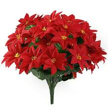 3 Packs Artificial Poinsettia Bushes – 11.5" Faux Red Poinsettia Bouquets With 7 Heads Each, Christmas Artificial Flowers For Holiday Tree, Table Centerpiece, Indoor Outdoor Decor, DIY Table Runner - Multicolor - View 9