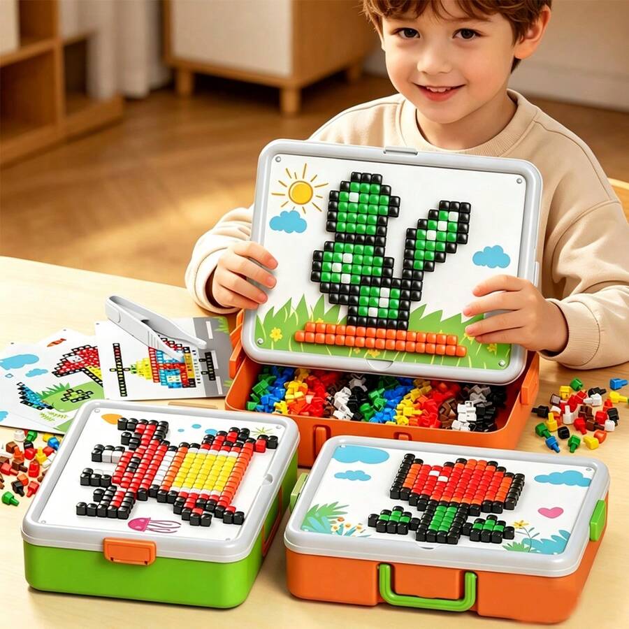 Children's DIY Mushroom Peg Puzzle Toy, Mosaic Plug-In Board Blocks With Pattern Cards, Educational Creative Early Learning Toy - Multicolor - View 1