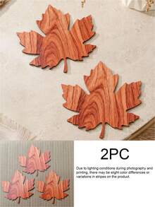 6/2pcs Thanksgiving Maple Wood Coaster Set, Autumn Tabletop Decor, Natural Wooden Coffee Cup Coasters, Rustic Farmhouse Style Kitchen And Dining Table Decoration, Holiday Home Decor Accessories - Multicolor - View 8