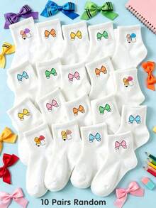 5/10/20 Pairs Random Colorful Bow Ankle Socks For Tween Girls Back To School Crew Socks Teens Toddler Kids Fall White Socks Daily Wear Halloween - Multicolor - View 17