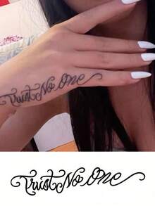 "Trust No One" Temporary Tattoo Stickers Gothic Cursive Script Lettering, Waterproof Long Lasting Fake Tattoo For Women Men, Minimalist Finger, Hand Wrist Body Art - Black - View 2