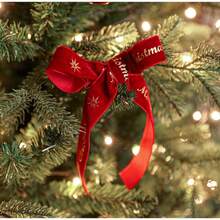 1PC 2.5cm Green & Ribbon With Gold Foil Christmas Holiday Decoration Gift Box Packaging Bow Ribbon, Christmas Decor Burgundy Velvet Christmas Letter Star Ribbon DIY Christmas Tree Bow Ribbon Webbing - Multicolor - View 4