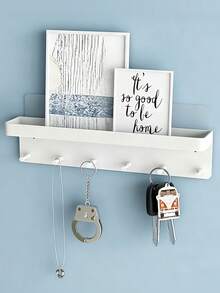 1pc Wall-Mounted 6-Hook Key Rack, Dual-Direction Design, Easy Installation For Keys And Mail. Suitable For Entryway, Hallway, Office And Other Areas, Black Surface Design. - Multicolor - View 2