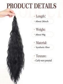Wave Curly Wrap Around Clip In Synthetic Fiber Hair Shaped Long Ponytail Extension Hair, Black Curly Natural Wavy Water Wave Extensions 16-34 Inch, Halloween - Multicolor - View 6
