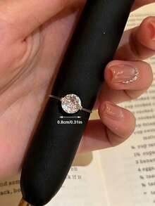 CVNANA 1pc Luxury Classic Chic 3A Round Tears Brilliant Zirconia Ring, 8mm Dainty Stackable Promise Ring, For Daily,Weddings,Anniversary,Valentine's Day. Gifts - A - View 3