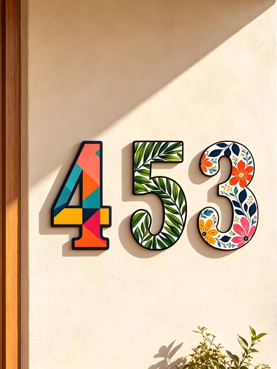 2D Flat 0-9 Number Floral Pattern Acrylic Door Number Sign, Colorful Address Plaque, Suitable For Residential And Villa Home Decor, Perfect Room Decoration - Multicolor - View 1