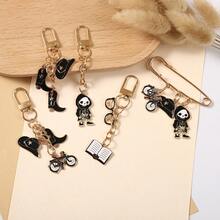 1Pc Alloy Gothic Skeleton Cowboy Keychain, Metal Carabiner Bag Charm, Backpack & Car Key Accessory, Halloween Christmas Gift - Multicolor - View 2