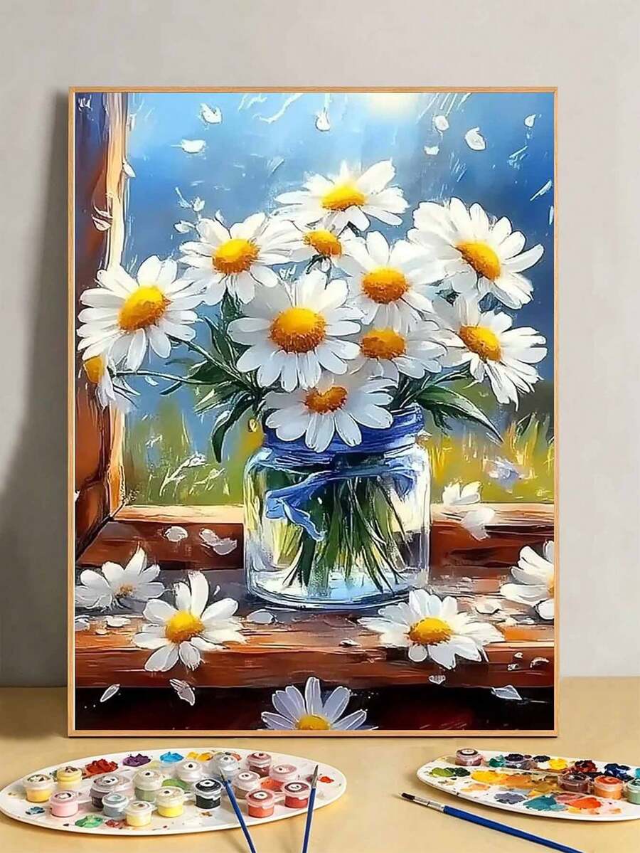 DIY Beautiful Daisy Flowers In Glass Vase (Frameless 8x12 / 16x20 Inches) Paint By Numbers Kit(Acrylic) Arts & Crafts For Adult Beginners, Home Wall Decor, And Holiday Gifts For Art Lovers - Sets - View 1