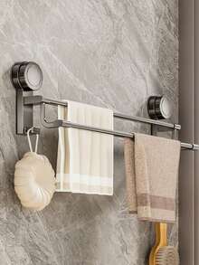 Bathroom Suction Cup Towel Rack, No-Drill Adhesive Installation, Double Bar Towel Rack, No-Drill Wall-Mounted Bathroom Towel Rack, No-Drill Wall-Mounted Towel Hooks, Suitable For Bathroom And Kitchen, Double Bar Towel Rack With Hooks, Modern Design Style - Multicolor - View 8