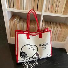 SNOOPY 1pc Cute Peanuts Cartoon Pattern Canvas Tote Bag, Large Capacity, Suitable For Work And Daily Outings, Perfect Gift - A - View 4