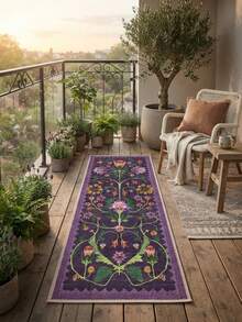 1PC Vintage Botanical Bird Totem Deep Purple Long Runner Rug, Bohemian Style Faux Cashmere Rectangular Symmetrical Floral Vine Washable Runner Mat, Suitable For Living Room, Hallway, Entryway Home Decor - Multicolor - View 2