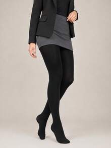 1pc Women's Black Lightweight Tights, High-Stretch Slim-Look Pantyhose For Fall, Winter, Business Office & Daily Wear - Black - View 11