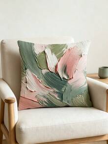 1PC Abstract Art Brush Brush Touch Pillow Case, Powder Blusher Powder And Mouse Tail Grass Green Pattern, Double-Sided Short Velvet, Various Sizes Available, Suitable For Sofa, Living Room, Bedroom, Office And Home Decoration (Without Pillow Insert) - Multicolor - View 1