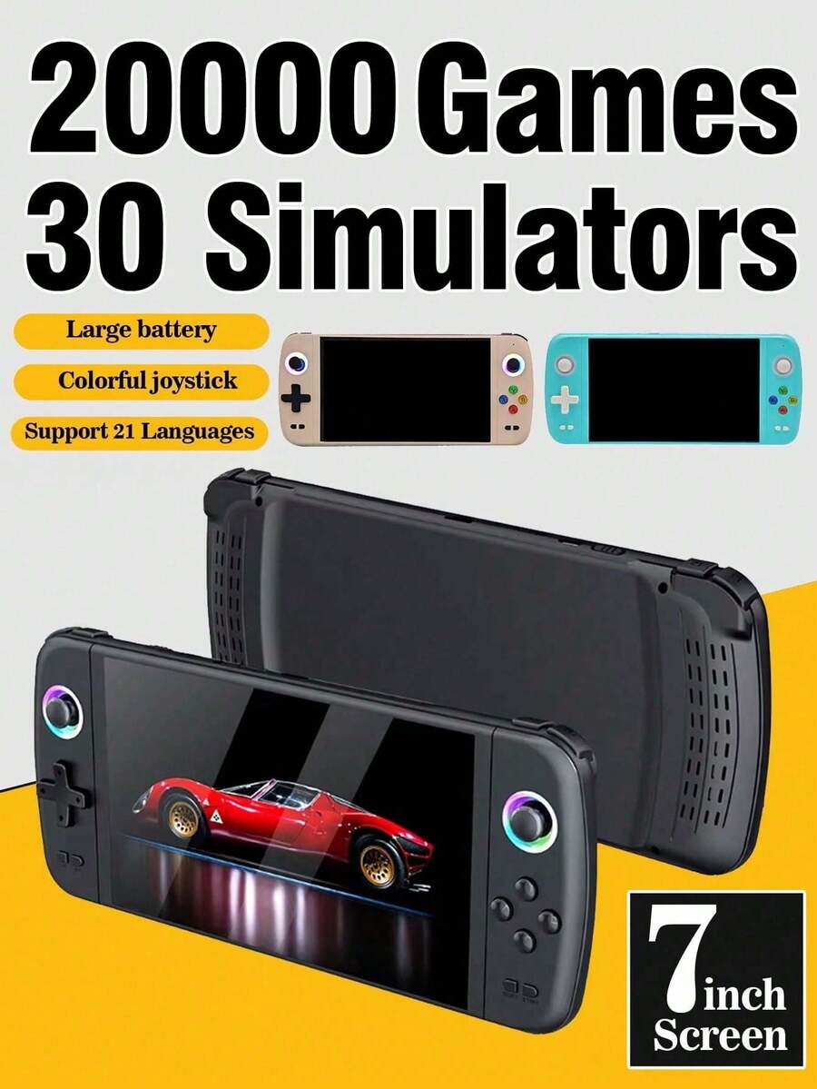 1 buah Konsol Game Retro Genggam Layar 7 Inci 20.000 Game Pemutar Game Portabel 30+ Emulator Pencahayaan RGB Mendukung Game PSP/3D Ekspansi TF 256G 21 Bahasa Dapat Diisi Ulang Cocok Untuk Remaja Dan Dewasa
