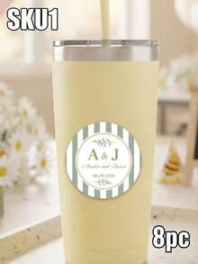 8/20/40pc Personalized Custom Monogram Wedding Stickers, Custom Names Date Round Sealing Labels, Green Stripe Floral Pattern, Wedding Favor Souvenir Gift, For Bride Groom Wedding Guests, Envelope Cup Gift Box Matchbox, Wedding Party Decor Stickers - Multicolor - View 11