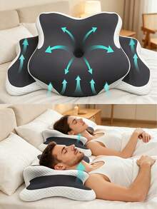 Ergonomic Memory Foam Butterfly Neck Pillow With C-Shape/Dual Height Adjustment, Transparent Cover Provides Support - Sleep Aid Pillow Suitable For Side/Back/Stomach Sleeping Positions, Dual Use For Travel And Home, Machine Washable - B - View 2