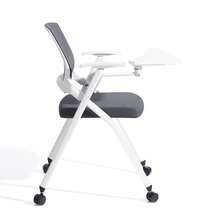 Folding Office Chair With Armrests, Mesh Conference Chair For Meeting Room - Dark Gray - With Tabletop and Wheels - View 4