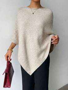Fashion Solid Color Ribbed Shawl Collar Sweater For Daily Wear In Autumn/Winter - Apricot - View 3