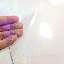 1 Roll Holographic Glitter Vinyl Roll, 21*300cm Waterproof Self-Adhesive Laser Film, Suitable For DIY Stickers, Crafts, Scrapbooking And Home Decor - Circular Dots - View 2