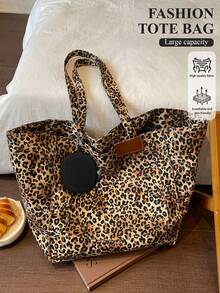 Myco Back To School, Large Capacity Leopard Print Tote Bag, Casual American Street Style Leopard Print Handbag, Comes With Coin Purse, Versatile Daily Travel Shoulder Bag - Multicolor - View 5