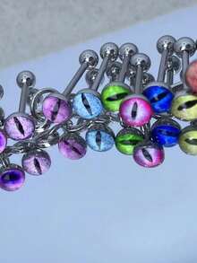 3/5/10pcs Random Color Glow-In-The-Dark Eye Tongue Piercing Rings, Fashionable Personalized Tongue Studs For Women Daily Wear - Multicolor - View 4
