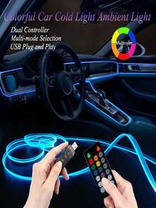 RGB Interior Car Lights USB Plug-In Interior LED Strip With Remote Control Sound Active Function RGB Fiber Optic For Car Interior Light Ambient Lighting - Buttons + Remote Control - View 7