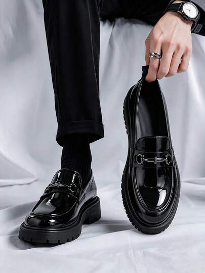 Men's Classic Slip-On Loafers, Chunky Square Heel, Casual Business Commute Non-Slip Daily Shoes