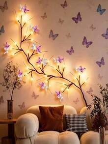 1pc USB Powered Butterfly LED Branch Light (Wall Mounted), LED Butterfly Willow Branch String Light, 8 Lighting Modes, Suitable For Indoor/Outdoor Wall, Bedroom, Door/Window Decoration, Holiday Decoration, Party Decoration, Gift And Proposal Scene - Purple Butterfly Vine - View 7