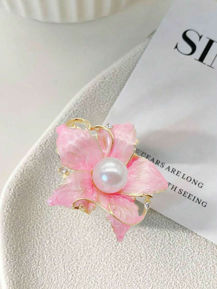 1pc Flower Brooch, Premium Exquisite Pin, Suitable For Women's Clothing Daily Wear And Gift - Pink - View 1